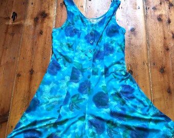 90's blue / green button front playsuit romper UK 14 - 16