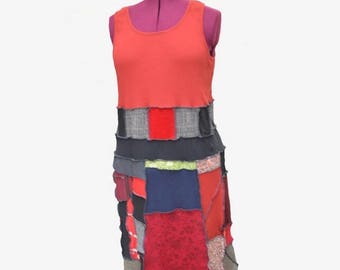 Summer XL/ XXL Cotton Dress Extra Long Red Upcycled Recycled Tank Sleeveless Extra Large Women's