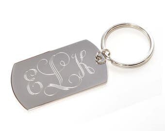 Large Custom Engraved Vine Monogram Stainless Steel Keychain, Personalized Bridesmaid Gift, Personalized Jewelry