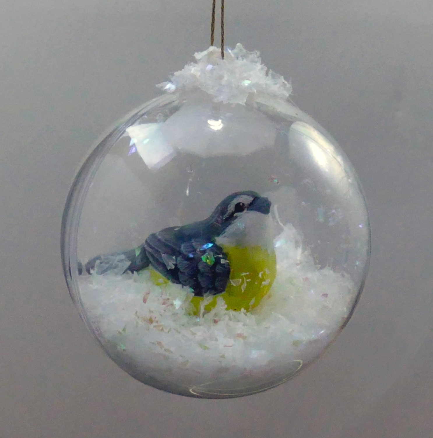 Bird Snow Globe Christmas Ornament yellow