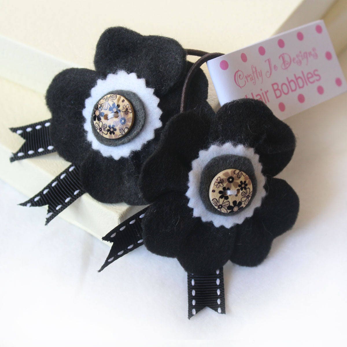 Black and White Elastic Hair Tie Bobbles Flower Hair Bobbles