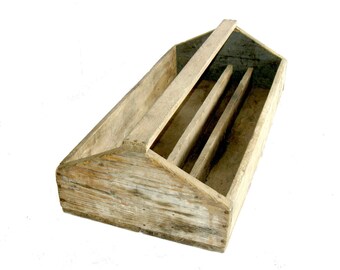 Vintage Primitive Divided Wood Tool Box Caddy or Tray, 34" length, original paint and finish, Farmhouse, Cottage Style, Planter, Organizer