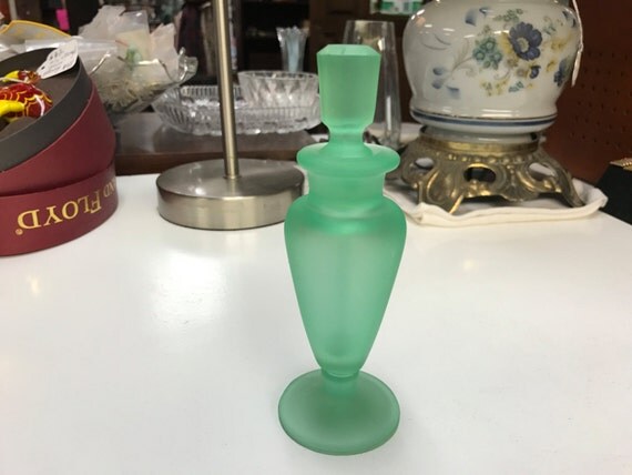 Perfume bottle green satin glass