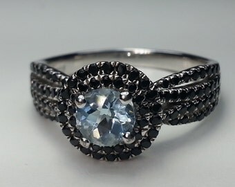 Aquamarine & Black Spinel Sterling Silver Ring