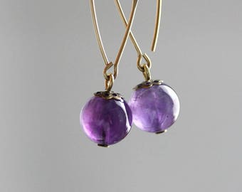 Amethyst Earrings Amethyst Jewelry Long Earrings Brass Earrings Simple Minimalist Earring Purple Earrings Gemstone Earring Birthstone Gift