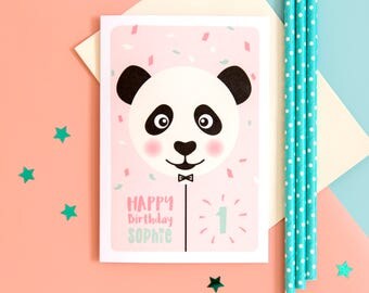 1st Birthday Card // Girls Birthday Card // Personalised 1st Birthday Card // Panda Birthday Card // Girls 1st Birthday Card