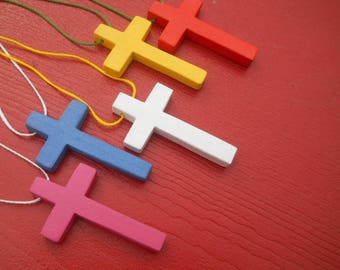 Multicolored Wooden Cross Necklace