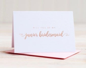 Will You Be My Junior Bridesmaid Card Rose Gold Foil ask bridesmaid proposal gift box wedding party card junior bridesmaid invitation rose
