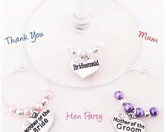 Wedding Wine Charms, Thank You Gifts, Bridal Party Gifts, Wedding Charms, Wine Glass Charms, Wedding Party, Bridesmaid Gifts