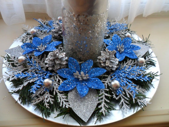 Christmas Centerpiece in Blue & Silver
