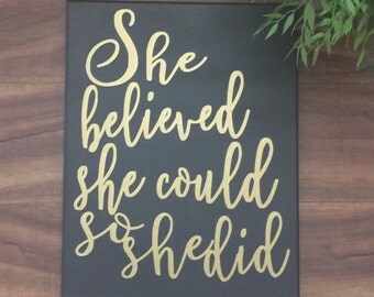 she believed she could so she did wall canvas CUSTOM COLORS baby girl nursery wall art playroom wall art girls room art inspirational quote