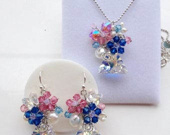 Royal blue jewellery set, blue pink jewellery , crystal jewellery , prom jewellery , women Jewellery , pearl jewellery , delicate jewellery