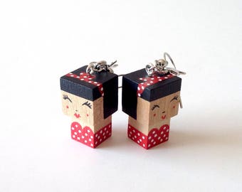 Earrings Wooden Dolls "Pin-up" - Hand-made