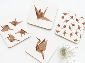Coaster Set of 4 Faux Wood Print Origami, Origami Coasters, Origami Coaster Set, Wood Print Origami Coasters 02.