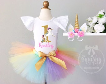 Unicorn 1st Birthday Girl Outfit Unicorn First Birthday Girl Clothing Rainbow Unicorn Birthday Baby Girl Clothes Unicorn Leotard 1st-3rd