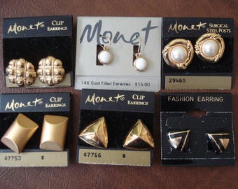 Monet 5 Pairs 1 Pair Avon Vintage Clip On & Pierced Lot A+ Condition #83