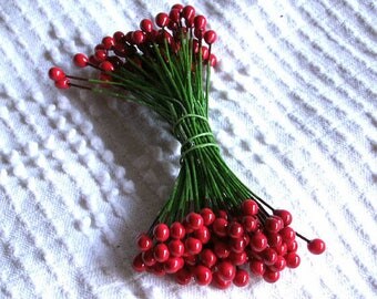 5 bunches PEPS RED STAMENS wired stems floral supplies crafts