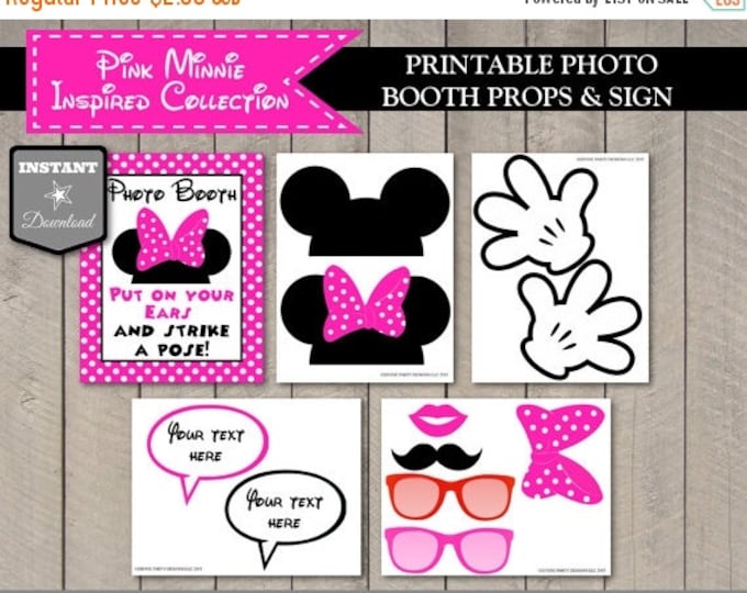 SALE INSTANT DOWNLOAD Hot Pink Mouse Printable Party Photo Booth Props & Sign / Editable Text Bubbles / Hot Pink Mouse Collection / Item #17