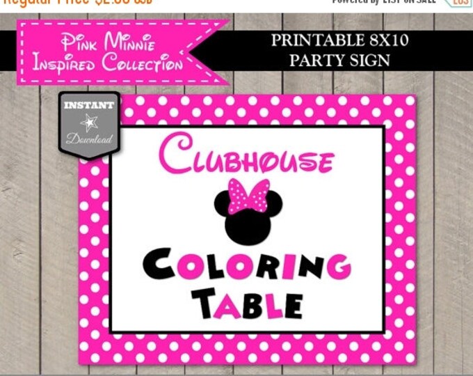 SALE INSTANT DOWNLOAD Hot Pink Mouse 8x10 Clubhouse Coloring Table Printable Party Sign / Hot Pink Mouse Collection / Item #1718