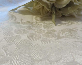 Tablecloth Off White Ecru Color // Large 98" by 60" // Rolled Hem // Poly Blend // Tone on Tone Fruit & Vine Motifs - GREAT QUALITY