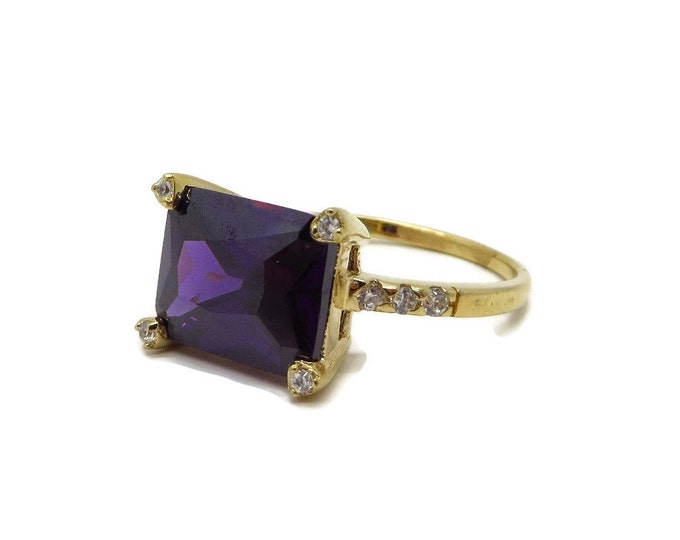Amethyst and Topaz Gold Plated Ring, Vintage Sterling Silver Engagement Ring, Size 8