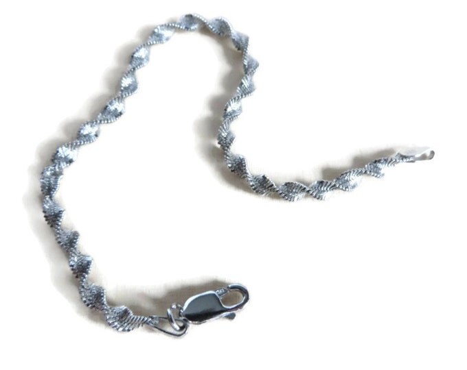 Italian Sterling Silver Bracelet, Vintage Herringbone Twist Bracelet, 7" Length