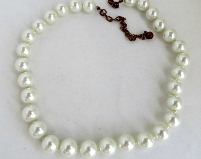 Vintage Faux Pearl Necklace, Single Strand Choker