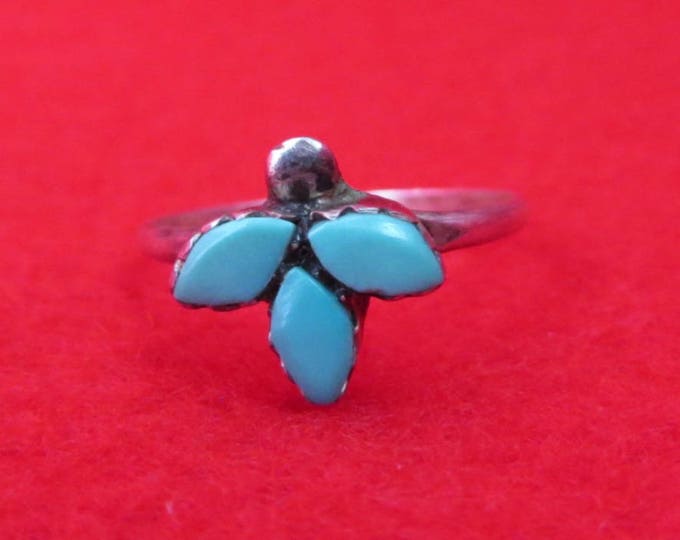 Zuni Turquoise Sterling Silver Ring Vintage Sleeping Beauty Multistone Ring Size 6