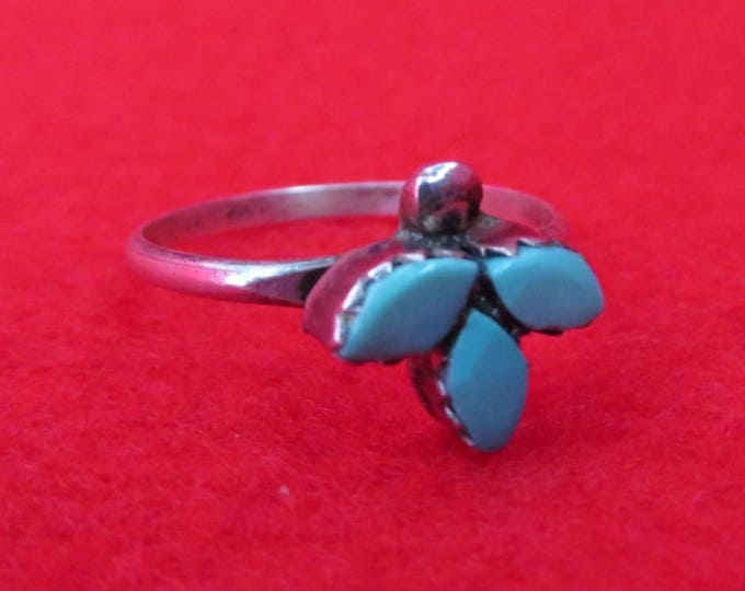 Zuni Turquoise Sterling Silver Ring Vintage Sleeping Beauty Multistone Ring Size 6