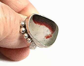 Red Sea Glass Ring, Sterling Silver Ring, Beach Glass Finger Jewelry
