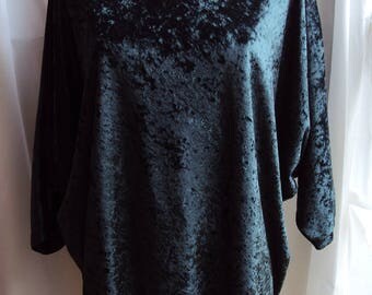 Vintage nineties crushed green velvet batwing blouse over size large/ 16