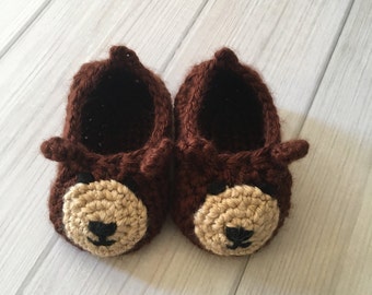 Crochet Brown Bear Toddler Slippers - Toddler Christmas Gift - Christmas Bear Slippers - Baby Bear Slippers