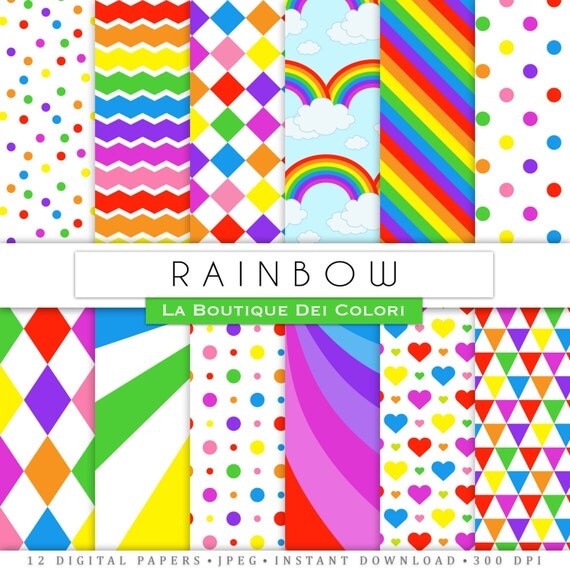 Download Rainbow Digital Paper rainbow patterns Scrapbook spring