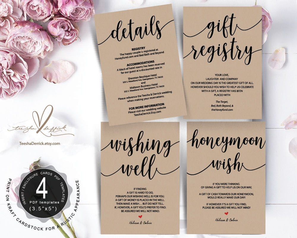 Wedding Insert cards PDF template Instant download gift