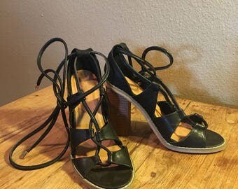 leather high heeled wrap/lace-around, silence and noise, size 8