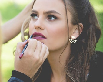Ear Jackets, Elegant Earrings, Plated Gold Earrings, Aztec Earrings, Tribal Earrings, Half Moon Jewelry, Front Back, Geometric Earrings