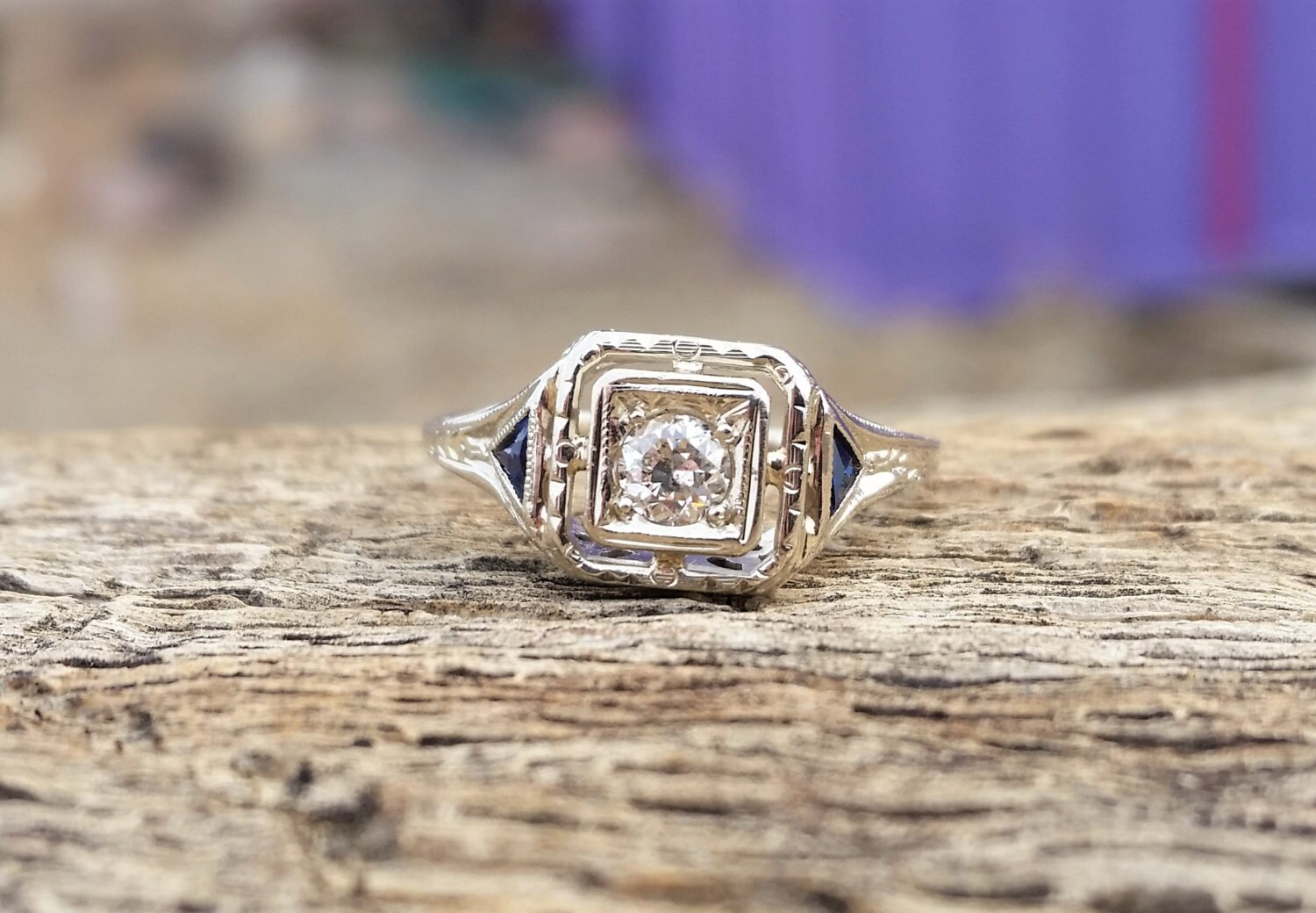 Art Deco Engagement Ring .45ct Diamond by DiamondAddiction on Etsy