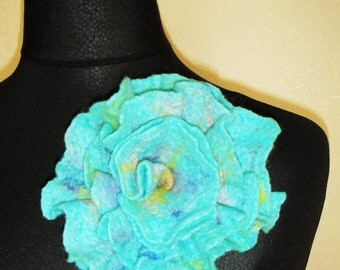 Teal Flower Brooch Felted Flower Felt Flower Brooch Wet Felting Organic Wool Wool Accessories