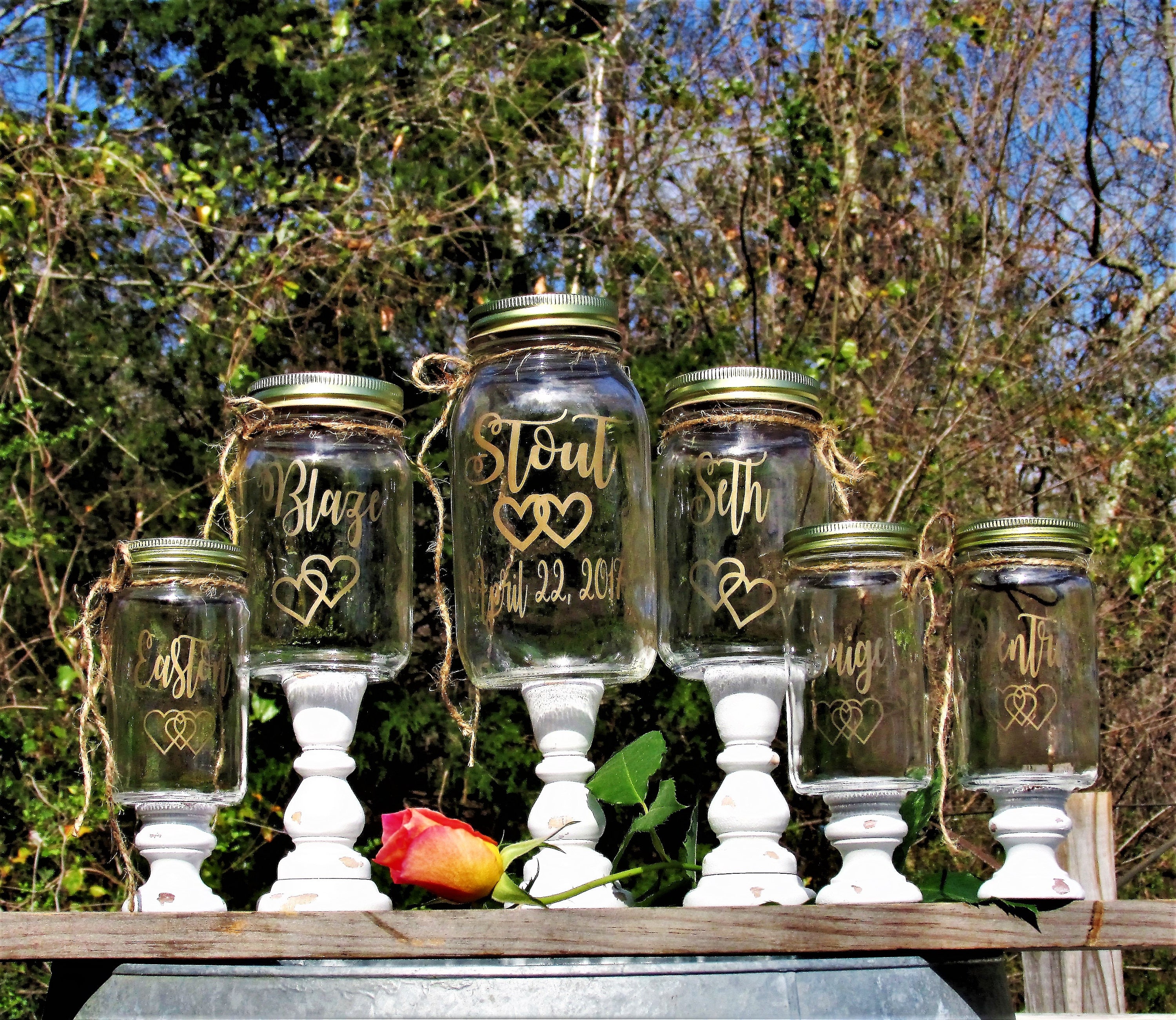 Unity Sand Set Painted Personalized Mason Jars Blended Family