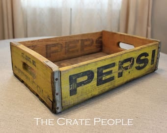 FREE SHIPPING - Yellow/Blue Lettering PEPSI Soda Crate no divider | Vintage Soda Crate | Soda Pop Crate | Vintage Pepsi Crate