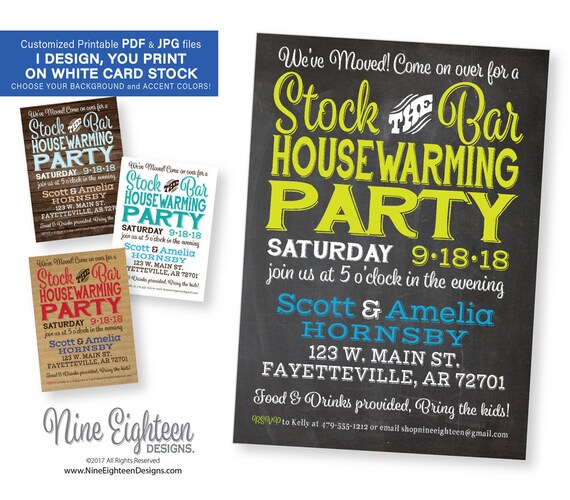 Stock The Bar Housewarming Party INVITATION. Custom printable