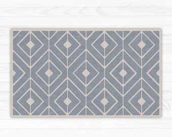Grey linoleum rug, modern geometric area rug. Vinyl Art Mat for indoor and outdoor use. PVC doormat, kitchen rug.