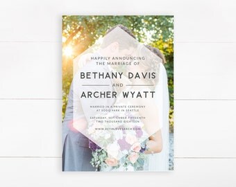 Printable Wedding Announcement | Photo Wedding Announcement | Hexagon Wedding Announcement | Elopement Announcement Card | WA-007