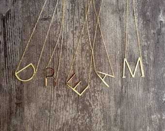 2 DAY SALE Large Initial Necklace; Designer Inspired Large Sideways Initial Pendant Necklace; Oversized Initial Necklace