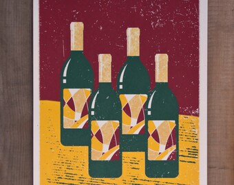 Wine Bottles / Handmade Screen Print Poster