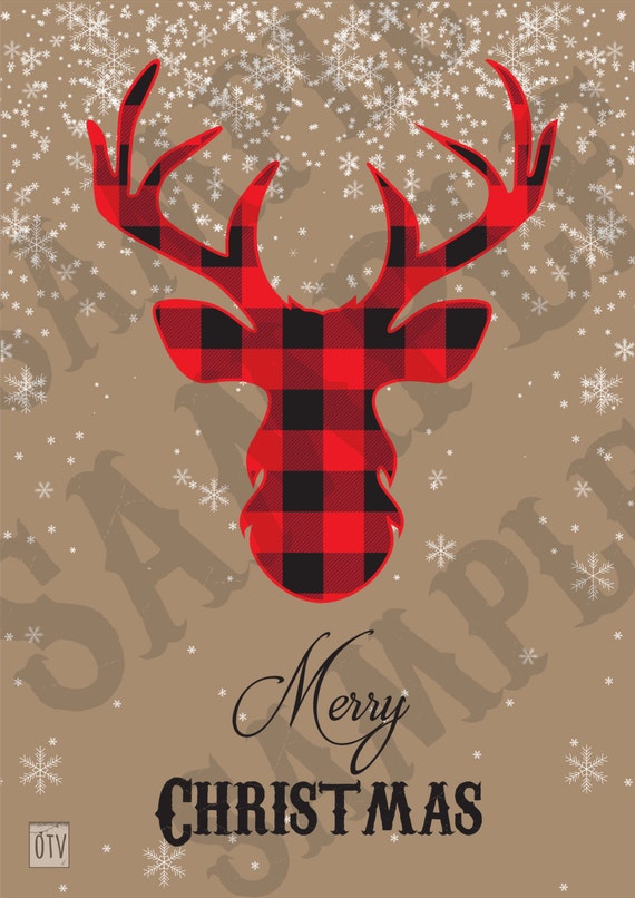 New Rustic Winter Buffalo Check Deer Christmas