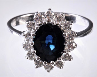 Diamond ring with Sapphire-Blue Sapphire-1ct Blue Sapphire-Engagement Ring-White gold Gold-Diana Ring-promise ring-multistone ring-for her