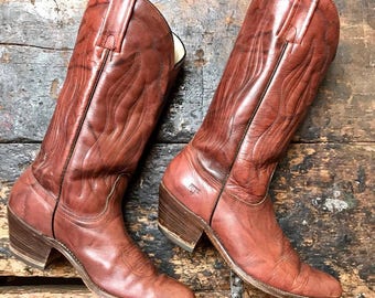 Vintage Frye Western Boots Vtg Dusty Red Leather Cowboy Boots Men's Size 10D