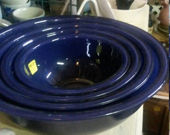 Vintage Pyrex Dark Blue See Thru Bottom Mixing Bowl Set Farmhouse