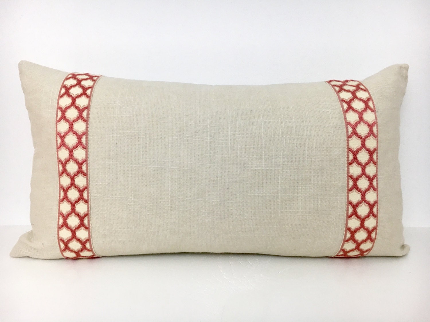 OffWhite Lumbar Pillow Cover with Terra Cotta Trim
